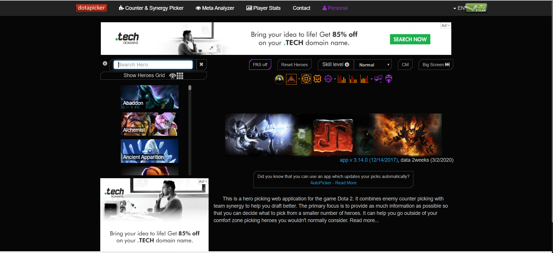 Dota 2 Drafting Tool Dotapicker (Pick Helper & Counterpicks)